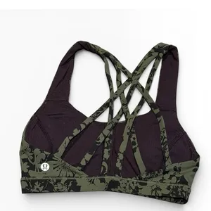 Lululemon Free To Be‎ Serene Sports Bra Olive Green Black Strappy Back Size 2 thumbnail 2