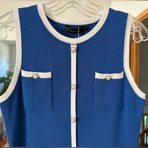 NEW Sleeveless Blue & White Dress With Pearl Buttons thumbnail 6