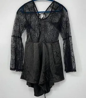 LF Run Cinta Run Black Silk & Lace Sexy Romper Size Medium thumbnail 1