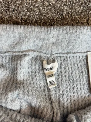 Aerie Gray Waffle Knit Wide Leg Lounge Pants Drawstring Size Small thumbnail 5