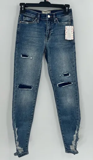 Free People About A Girl Jeans 24 High Rise Distressed Skinny Raw Hem NWT thumbnail 1