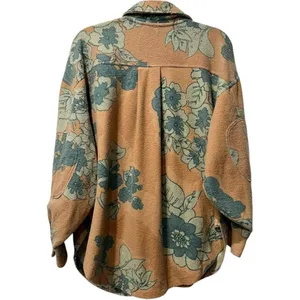 Free People Ruby Printed Jacket Shacket Oversized Blue Floral Distressed XS RARE thumbnail 5
