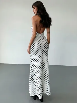 SHEIN Polka Dot Halter Maxi Dress with Rosette Accent - Size M (US 6) thumbnail 4