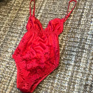 Vintage Dolores For Poirette Red Satin Lace Lingerie Bodysuit Size 34 thumbnail 11