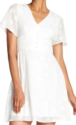 Nicole Miller Women's V-Neck Flutter Sleeve Star Print Ivory Sz. 16 NWT thumbnail 1