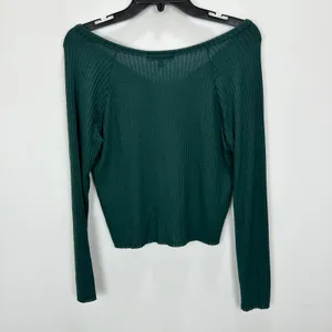 Lulus Lacefield Hunter Green Notched Long Sleeve Sweater Top Ribbed XS NWT thumbnail 8