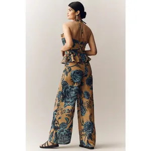 ESPECIA Anthropologie Halter Floral Peplum Jumpsuit Size Small thumbnail 2