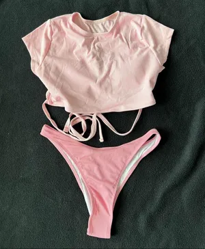 Boutique Ribbed t shirt tie back bikini set thumbnail 2