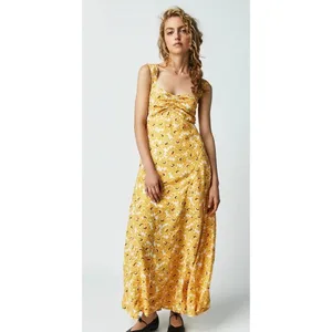 FREE PEOPLE Rosalee Midi Dress Yellow Combo Floral Cutout Back Boho X-Small thumbnail 4