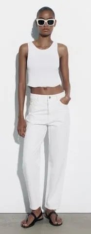 ZARA Raw Hemmed White Jeans thumbnail 1