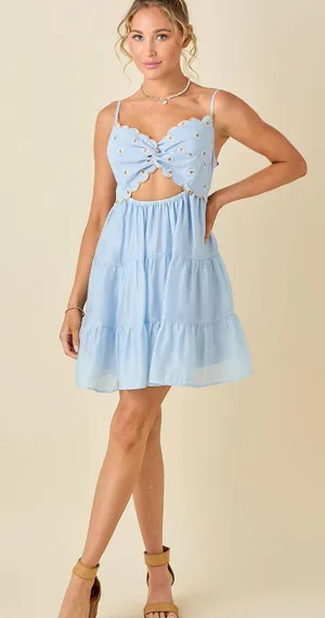 Baby pink Twisted and embroidered babydoll dress net in light blue - NWT thumbnail 1