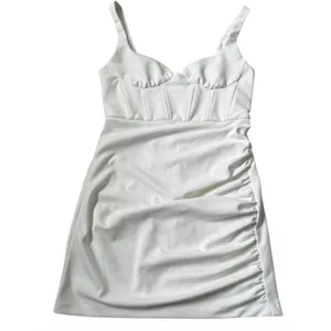 Zara White Corset Ruched Mini Dress Sweetheart Neckline Sleeveless Large | 61-45 thumbnail 4