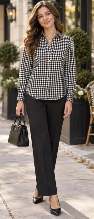 GRAYSON The Hero Black White Gingham Button Front Shirt Blouse Size 02 Small thumbnail 1