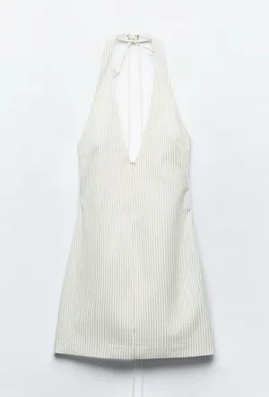 Zara dress mini halter neck striped white back tied casual summer vacation thumbnail 8