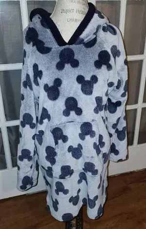 Disney Womens Gray Blue‎ Mickey Mouse Faux Fur Hoodie Dress Large thumbnail 1