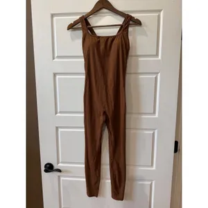 Halara Brown Jumpsuit Ribbed Cut‎ Out Back XS Athleisure Minimalist thumbnail 2