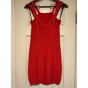 bebe Hibiscus Red Cutout Bandage Dress - Mitered‎ Bodycon Mini - Size XS thumbnail 3
