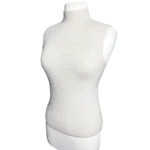 Women’s Cashmere Cream Mock Neck Sleeveless Sweater Knit Shell thumbnail 3