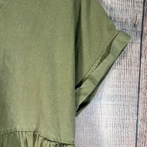 Universal Threads Olive Green Linen Blend V-Neck Babydoll Mini Dress Pockets L thumbnail 3