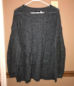 BDG Fall For cable Knit Speckled Crew Neck Sweater elbow patches Grey Large thumbnail 2