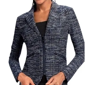 Cabi Navy Tweed Zip Front Jacket Blazer Style 723 Long Sleeve Size 10 thumbnail 1