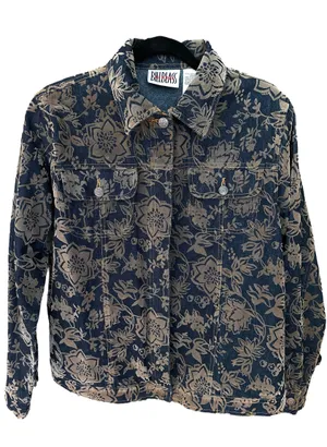 Bill Blass Vintage Denim Floral Contrast Chore Jean Jacket Size M thumbnail 1