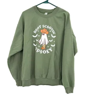 Gildan Size Large Boot Scootin Spooky Graphic Print Sweatshirt Crew Neck Green‎ thumbnail 1