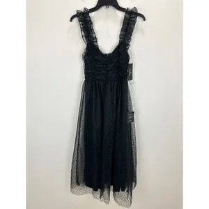 Lulus Forever Celebrated Black Swiss Dot Ruched Tulle Midi Dress Cocktail XS NWT thumbnail 7