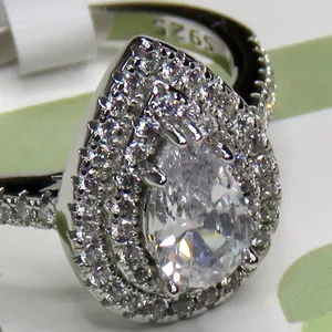 Macy's Silver Teardrop Diamond Cubic Zirconia Halo Ring S 925 Size 8 thumbnail 8