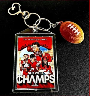 *30off3* 🏈 NWT. NWC West‎ Champs. SF 49ers Football Keychain. Perfect gift. thumbnail 1