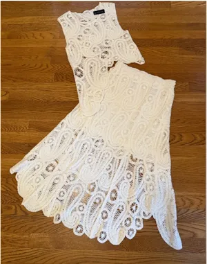 White Lace Two-Piece Skirt Set - Women's Summer Outfit size M thumbnail 11