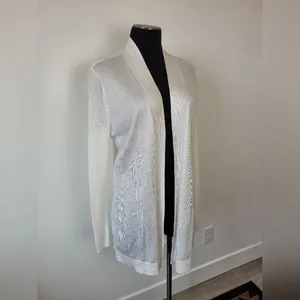 Liz Claiborne Career Longline Cardigan Sweater White Cozy Knit Loungewear Large thumbnail 2