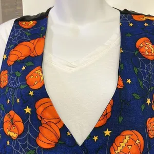 Halloween Pumpkin, Spider Web Fashion Blue, Orange, Green, Yellow Button Up Vest thumbnail 6