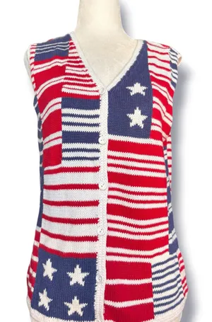 Northern Isles American‎ Flag Patchwork Knit Stripe Knit Vest Medium Patriotic thumbnail 1