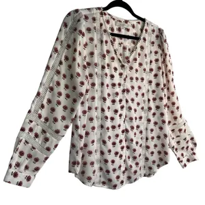 Loft Floral Eyelet Blouse White M thumbnail 3