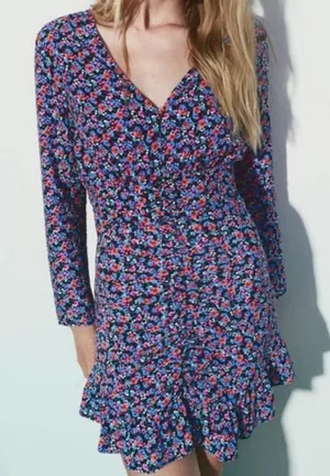 ZARA Floral Long Sleeve Mini Dress‎ Size XS NWOT thumbnail 1