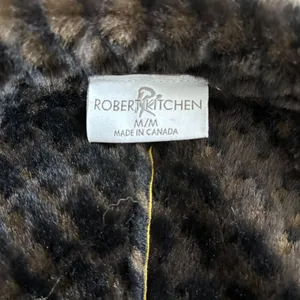 Robert Kitchen Faux‎ Suede Faux Fur Leaf Print Jacket Sz M Yellow Brown thumbnail 4