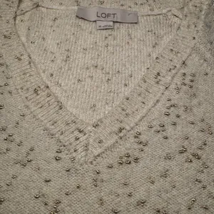 LOFT Womens XS Cream Gold‎ Metallic Shimmer V-Neck Raglan Sleeve Sweater thumbnail 4
