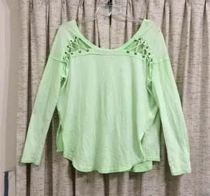 Free People We The Free First Love Lace-Up Tee in Lime thumbnail 1