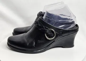 Ariat Leather Wedges Mules Slip On Womens 8.5 B Black‎ Braided Leather Western thumbnail 1