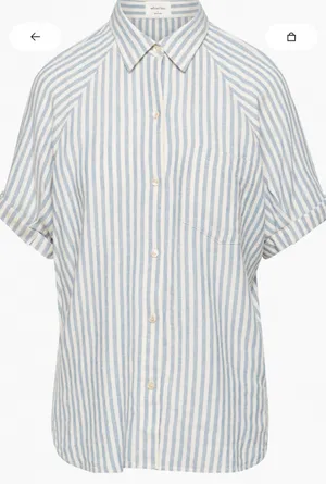 Aritzia Wilfred Free Boyfriend Linen Shortsleeve Shirt Striped Blue Size Large thumbnail 1