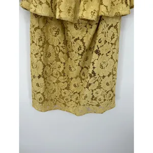 Poema Yellow Lace Floral Off Should Tunic Top Mini Dress Layered Women Small/Med thumbnail 3