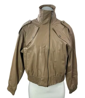 Nonchalant Women's Beige Tan Faux Leather Vegan Full Zip Bomber Jacket Size S thumbnail 1