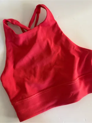 Lululemon Energy Bra High Neck Long Line in Carnation Red. Size 4 thumbnail 1
