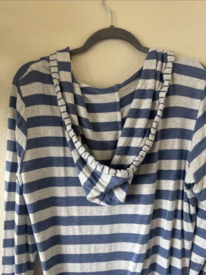 Tommy Bahama blue and gray striped hooded swimsuit coverup, size L thumbnail 4