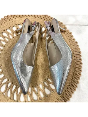 French Connection Quinn Slingback Kitten Heel Size US 9 Silver Metallic thumbnail 4