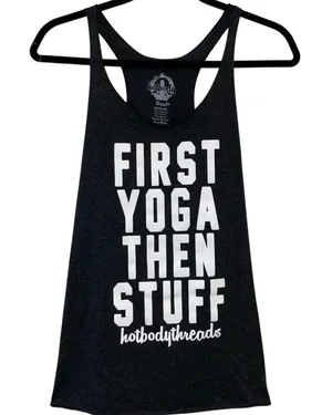Hotbody Threads First Yoga Then Stuff Racerback Tank Medium‎ Black thumbnail 1