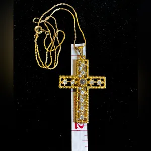 18”Gold Tone Necklace and Rhinestone Cross thumbnail 4