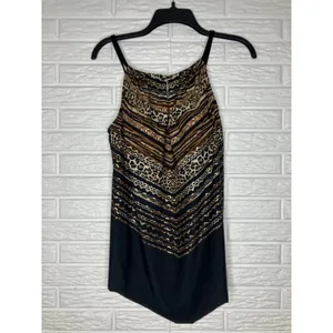 Miraclesuit Kiara peephole tankini top high neck black gold women's size‎ 12 thumbnail 2