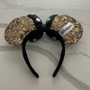 Disney Disneyland Paris Minnie Mouse Ears 25th Anniversary Gold Sequins Black NWOT thumbnail 3